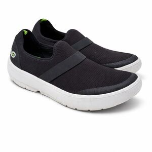 OOFOS OOMG Women’s Low Mesh Slip-On Recovery Sneakers Black‎ White Size 10